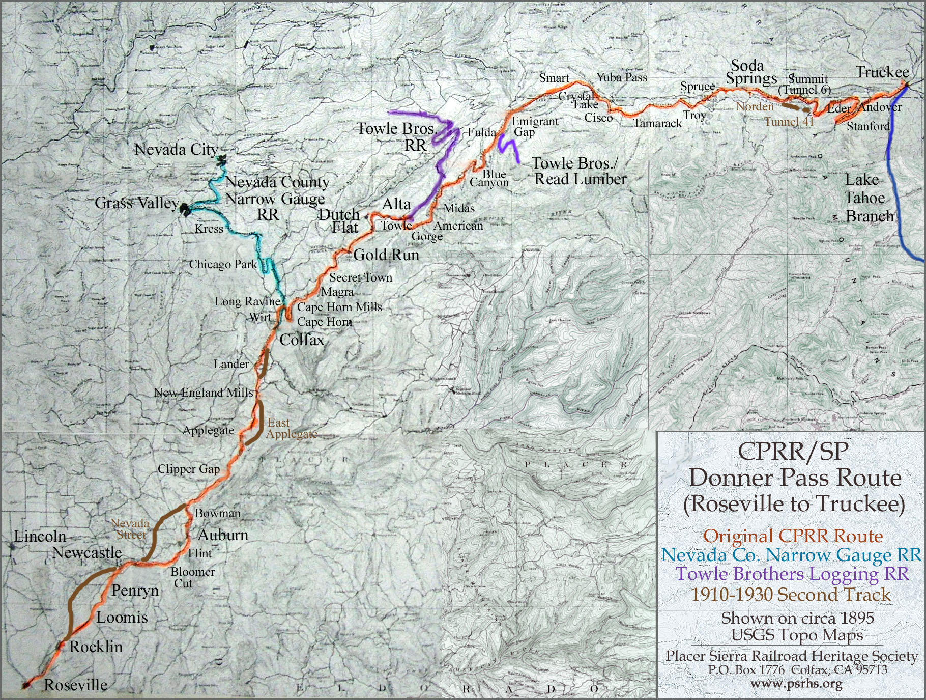 Map Of The Donner Route Placer Sierra Railroad Heritage Society 8579